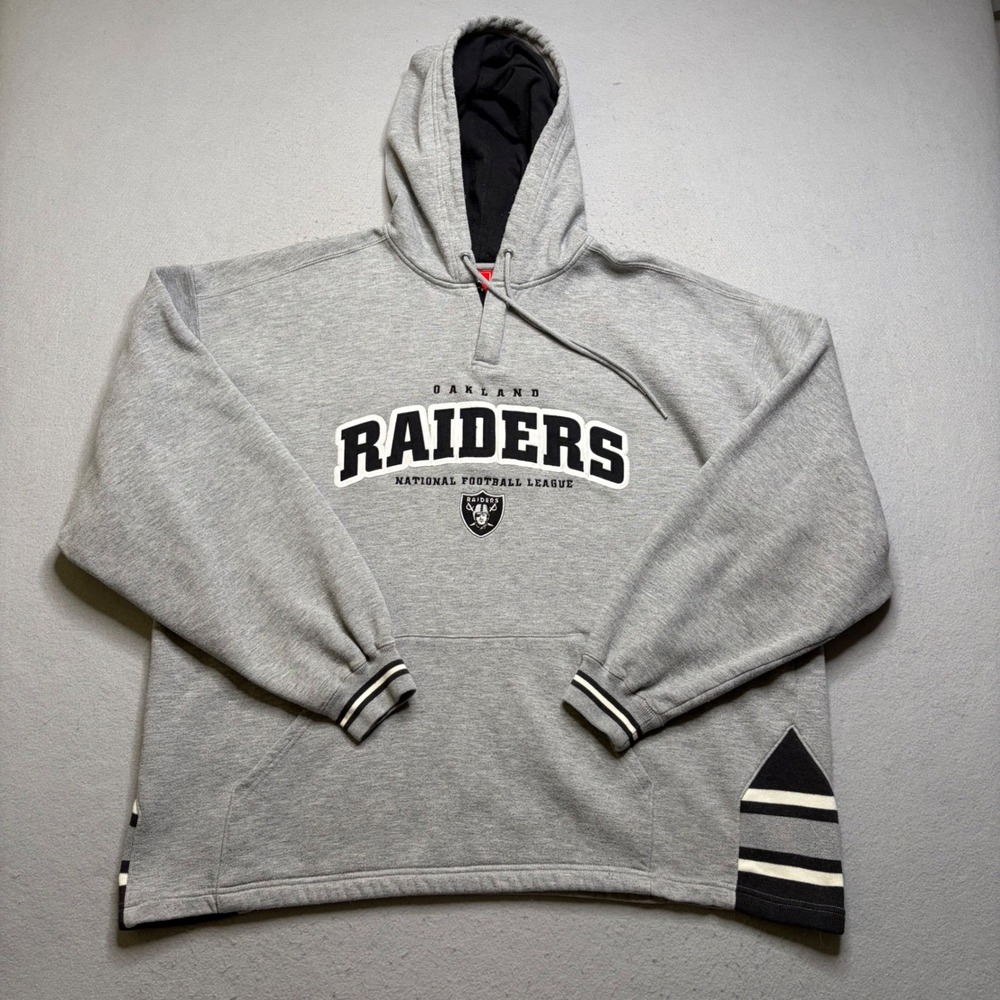 NFL Oakland Raiders Hoodie Mens XL Gray Y2K Tackle Twill Pullover Sweatshirt‎